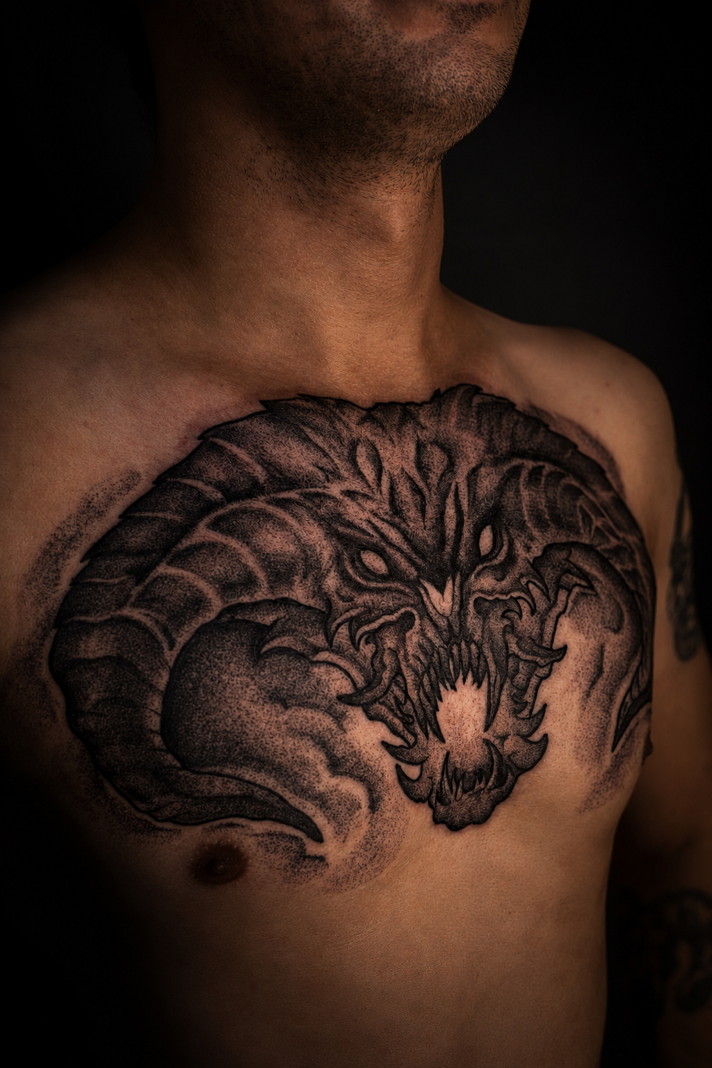 Tatuagem de tigre em preto e cinza